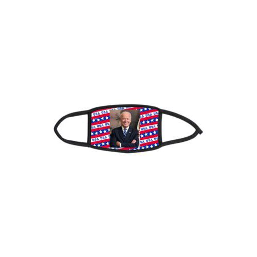 Custom facemask personalized with Biden photo on red white and blue design