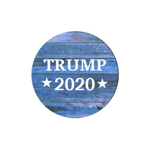 Set of 4 custom coasters personalized with "Trump 2020" on blue wood grain design
