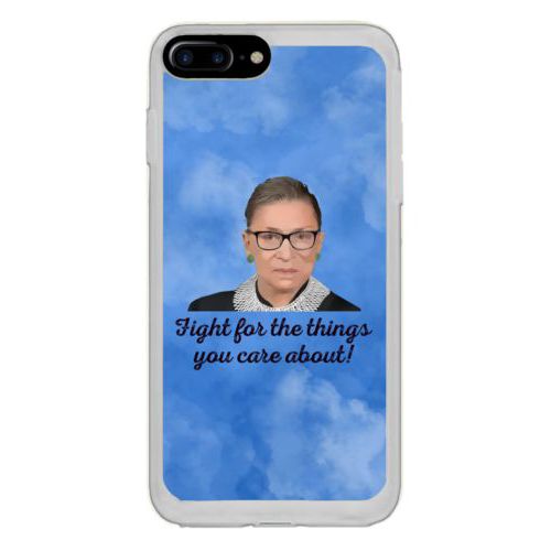Personalized phone case personalized with Ruth Bader Ginsburg drawing and "Fight for the things you care about" on blue design