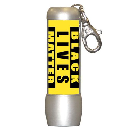 Small bright personalized flasklight personalized with "Black Lives Matter" black on yellow design