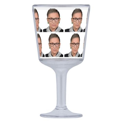 Plastic wine glass personalized with Ruth Bader Ginsburg drawing tiled design