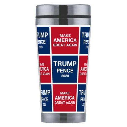 Mug personalized with "Trump Pence 2020" and "Make America Great Again" tiled design