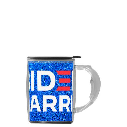 Custom mug with handle personalized with "Biden Harris" logo on blue design