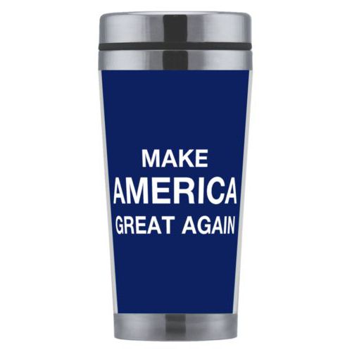 Mug personalized with "Make America Great Again" design on blue