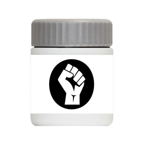 Personalized 12oz food jar personalized with Black Lives Matter fist logo design