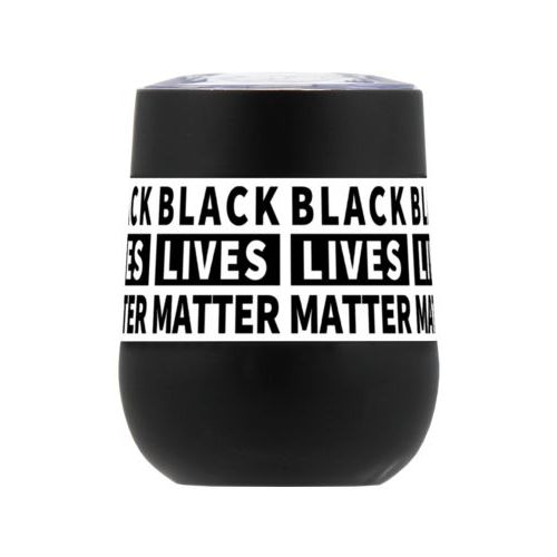 Personalized insulated steel 8oz cup personalized with "Black Lives Matter" black on white tiled design