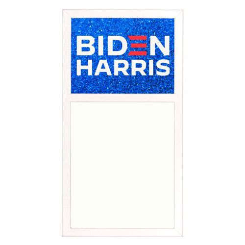 Personalized whiteboard personalized with "Biden Harris" logo on blue design