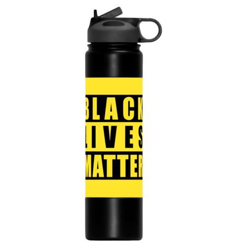 24oz insulated steel sports bottle personalized with "Black Lives Matter" black on yellow design