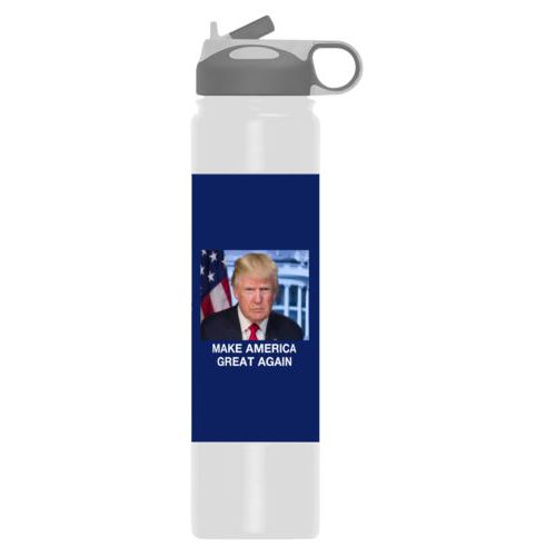 24oz insulated steel sports bottle personalized with Trump photo with "Make America Great Again" design