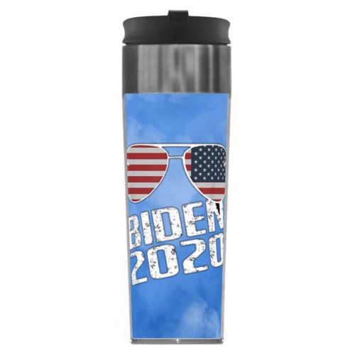 Mug personalized with "Biden 2020" sunglasses on blue cloud design
