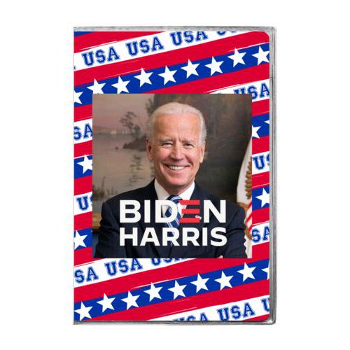 6x9 journal personalized with Biden photo and "Biden Harris" logo on red white and blue design