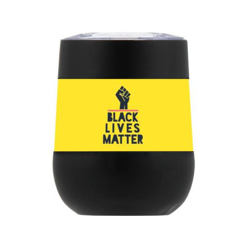 Personalized insulated steel 8oz cup personalized with "Black Lives Matter" and fist black on yellow design