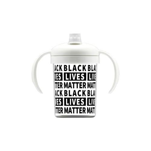 Personalized sippy cup personalized with "Black Lives Matter" black on white tiled design