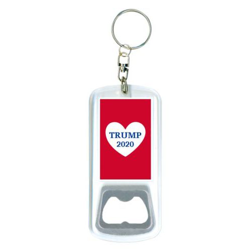 Durable bottle opener and steel key ring personalized with "Trump 2020" in heart design