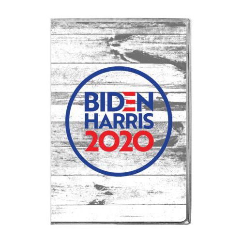 6x9 journal personalized with "Biden Harris 2020" round logo on wood grain design
