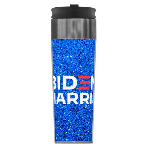 Mug personalized with "Biden Harris" logo on blue design