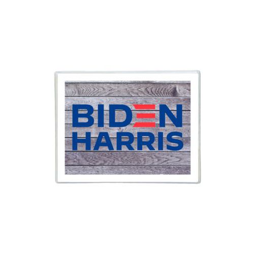 Note cards personalized with "Biden Harris" logo on wood grain design