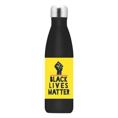17oz insulated steel bottle personalized with "Black Lives Matter" and fist black on yellow design