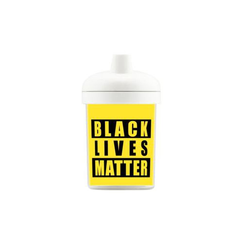 Personalized toddler cup personalized with "Black Lives Matter" black on yellow design
