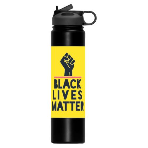 24oz insulated steel sports bottle personalized with "Black Lives Matter" and fist black on yellow design