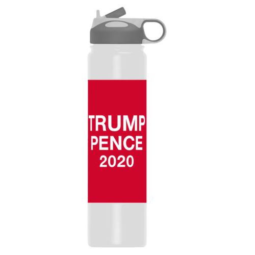 24oz insulated steel sports bottle personalized with "Trump Pence 2020" on red design