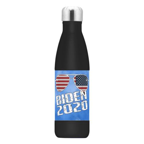 17oz insulated steel bottle personalized with "Biden 2020" sunglasses on blue cloud design