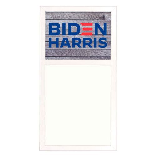 Personalized whiteboard personalized with "Biden Harris" logo on wood grain design