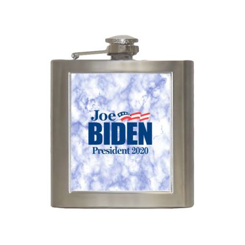 Durable steel flask personalized with "Joe Biden President 2020" logo on cloud design
