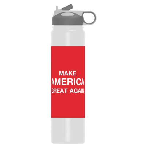 24oz insulated steel sports bottle personalized with "Make America Great Again" design on red