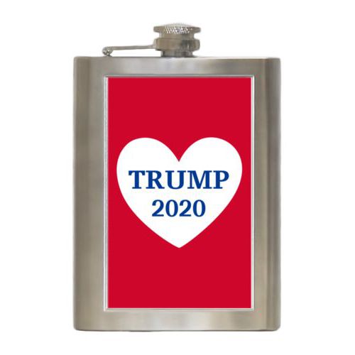 8oz steel flask personalized with "Trump 2020" in heart design
