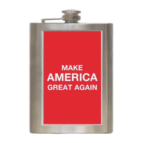 Durable steel flask personalized with "Make America Great Again" design on red