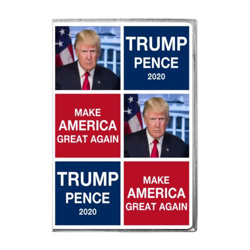4x6 journal personalized with Trump photo with "Trump Pence 2020" and "Make America Great Again" tiled design