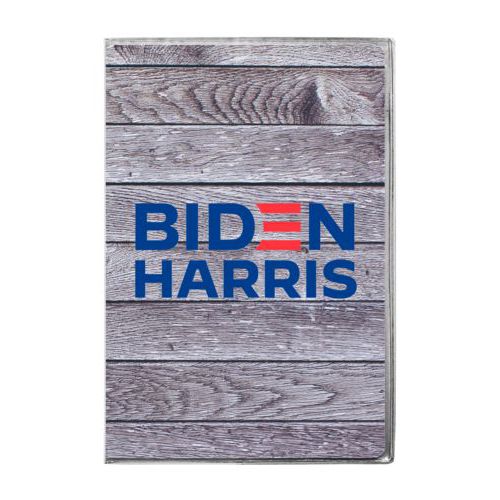 6x9 journal personalized with "Biden Harris" logo on wood grain design