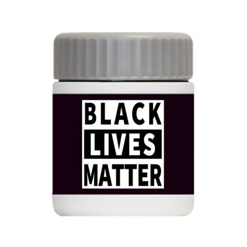 Personalized 12oz food jar personalized with "Black Lives Matter" white on black design