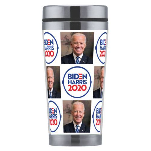 Mug personalized with "Biden Harris 2020" round logo and Biden photo tile design