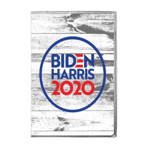 4x6 journal personalized with "Biden Harris 2020" round logo on wood grain design