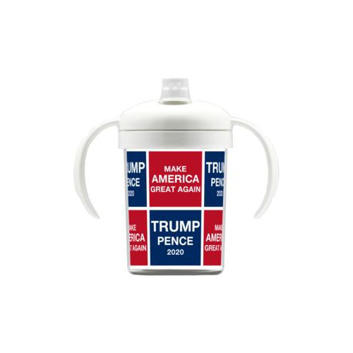 Personalized sippy cup personalized with "Trump Pence 2020" and "Make America Great Again" tiled design