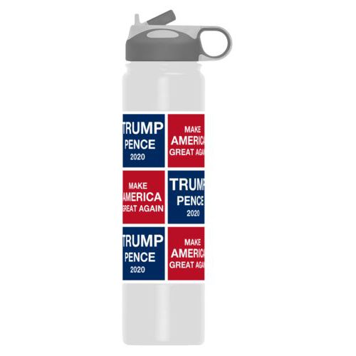 24oz insulated steel sports bottle personalized with "Trump Pence 2020" and "Make America Great Again" tiled design