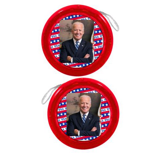 Personalized yoyo personalized with Biden photo on red white and blue design