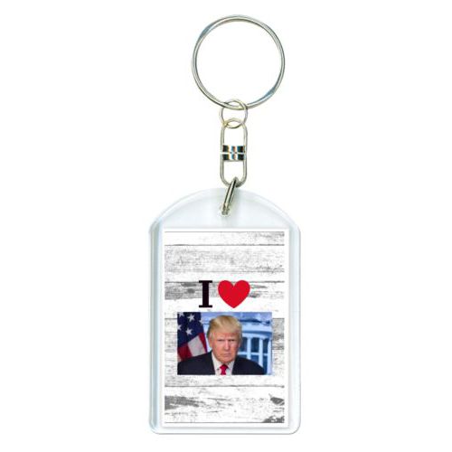 Custom keychain personalized with "I Love Trump" with photo design