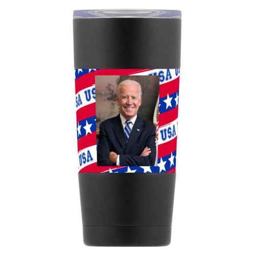 20oz double-walled steel mug personalized with Biden photo on red white and blue design