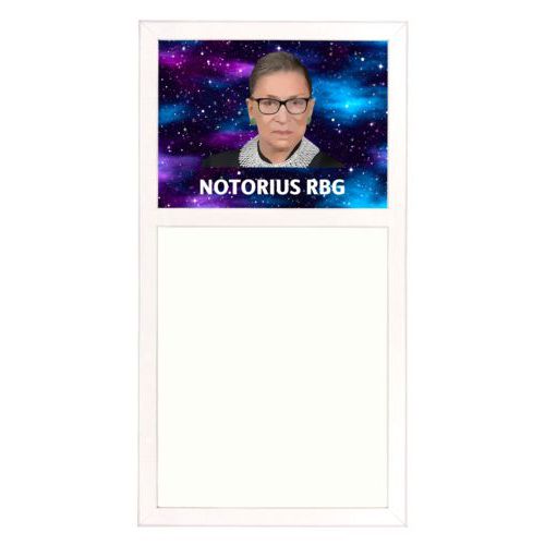 Personalized whiteboard personalized with Ruth Bader Ginsburg drawing and "Notorious RGB" on galaxy design