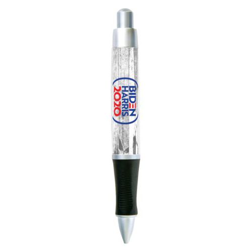 Personalized pen personalized with "Biden Harris 2020" round logo on wood grain design