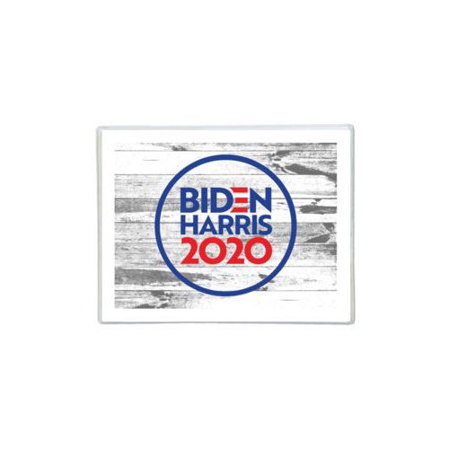 Note cards personalized with "Biden Harris 2020" round logo on wood grain design