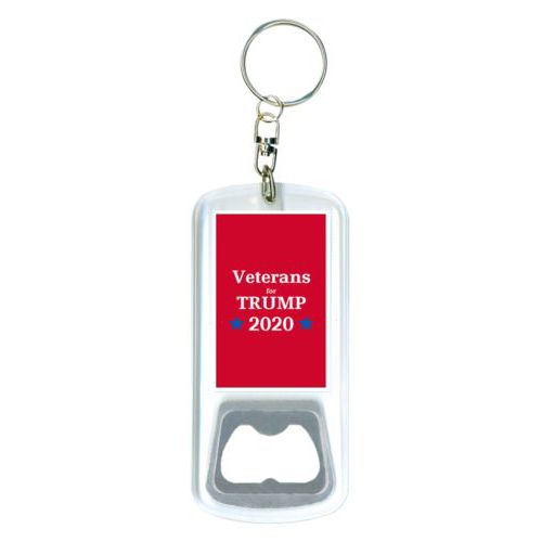 Bottle opener with key ring personalized with "Veterans for Trump 2020" design