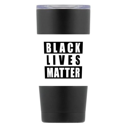20oz vacuum insulated steel mug personalized with "Black Lives Matter" black on white design