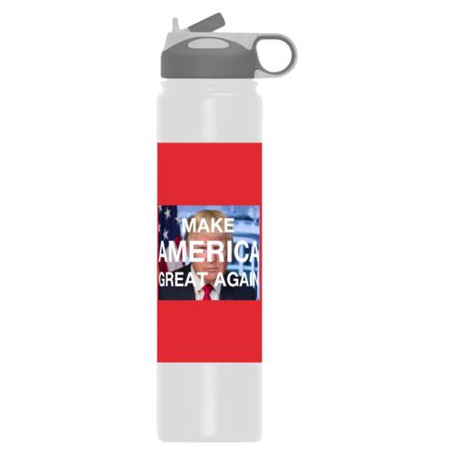 24oz insulated steel sports bottle personalized with Trump photo and "Make America Great Again" design