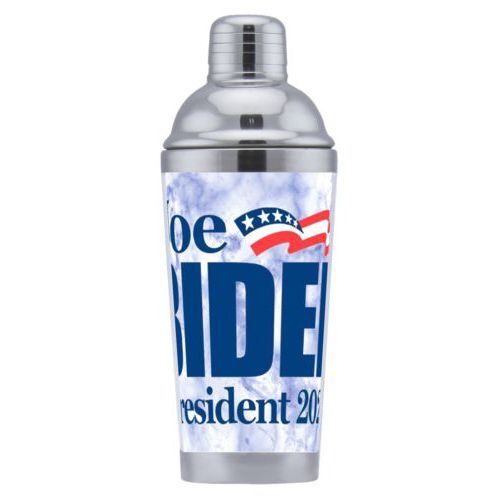Custom coctail shaker personalized with "Joe Biden President 2020" logo on cloud design