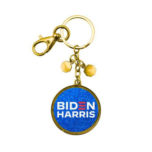 Personalized keychain personalized with "Biden Harris" logo on blue design