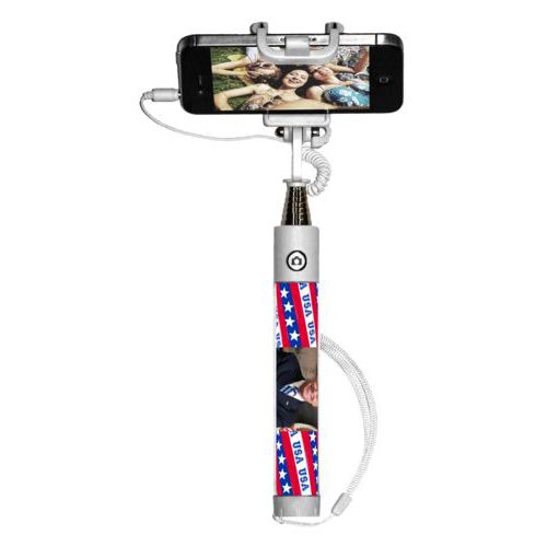 Selfie stick personalized with Biden photo on red white and blue design